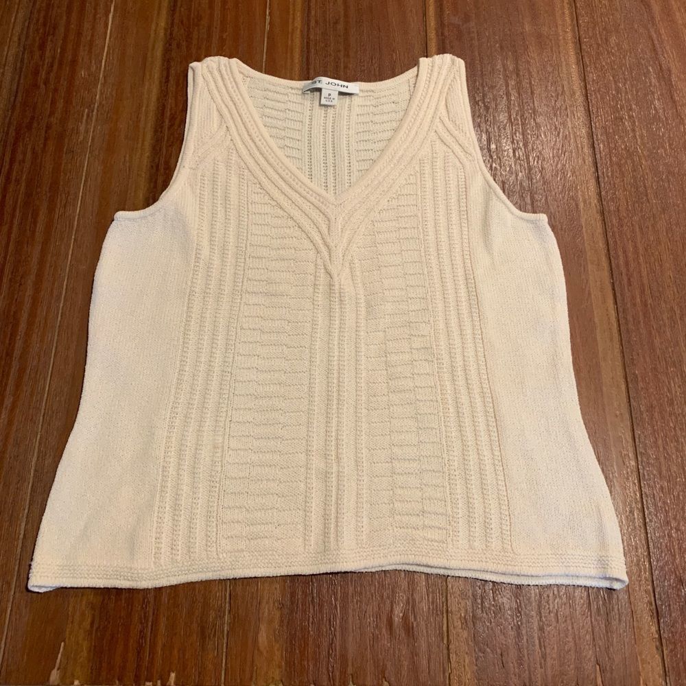 St John Women’s Cream Sleeveless V-Neck Sweater Sz P